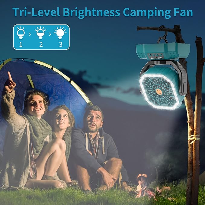 AVV 20000mAh High Speed Portable Camping Rechargeable Fan with Remote Control, Battery Powered with Auto Oscillating with Camping Essentials Accessories for Outdoor, Beach, Patio, Tent, Cyan