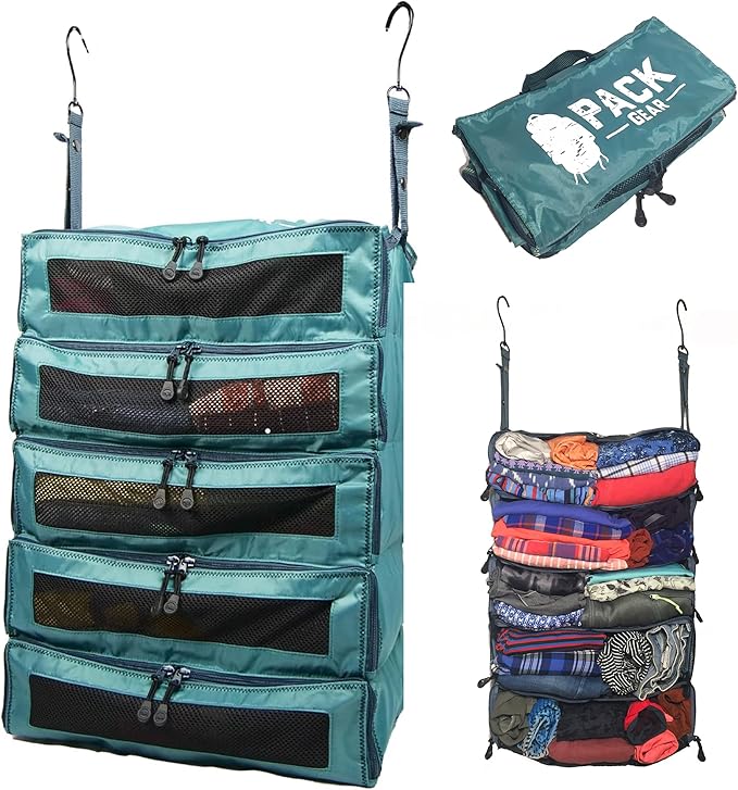 Pack Gear Hanging Suitcase Organizer - Our XL Hanging Luggage Organizer Perfectly Fits Any Suitcase - Our Packing Cubes for Travel Use Mesh Windows to Make Finding Any Outfit Easy (Green, XL)