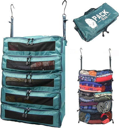 Pack Gear Hanging Suitcase Organizer - Our XL Hanging Luggage Organizer Perfectly Fits Any Suitcase - Our Packing Cubes for Travel Use Mesh Windows to Make Finding Any Outfit Easy (Green, XL)