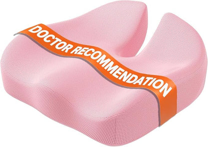 Seat Cushion, Extra Large Memory Foam Cushion for Office Chair Cushions, Ergonomic Cushions Pad Pillow for Pressure Relief Sciatica & Pain Relief for Long Sitting, Pink