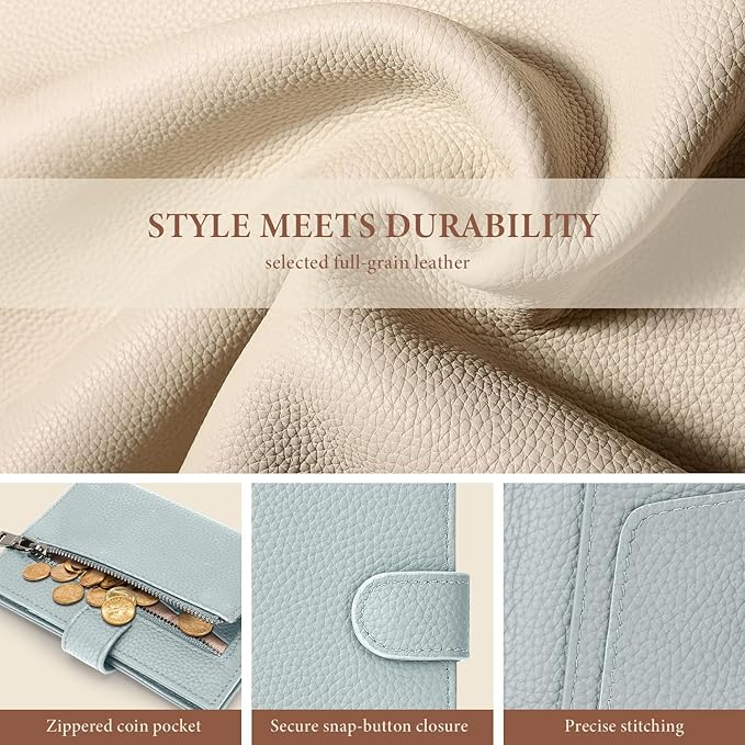 Genuine Leather Passport Holder for Women Men, Hidden Airtag Pocket, RFID Blocking, Zippered Coins Pocket & Cash Compartment Travel Gifts Essentials Passport Cover Case - Blue