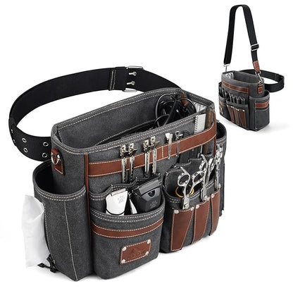 ARCFOX Barber Bag 10.2L, Heat-Insulating Hairstylist Travel Bag with Adjustable Waist Belt & Shoulder Strap, 16oz Canvas and EVA Clipper Shear Case for Razor & Pet Grooming - No Clutter & Easy Access