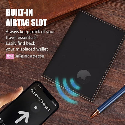 STAR VISTA Albatross Leather Travel Passport Holder, Minimalist Design, Full Grain Leather Case for Women and Men - Slim Passport Wallet, Bifold, RFID Blocking, with AirTag Holder, Dark Chocolate