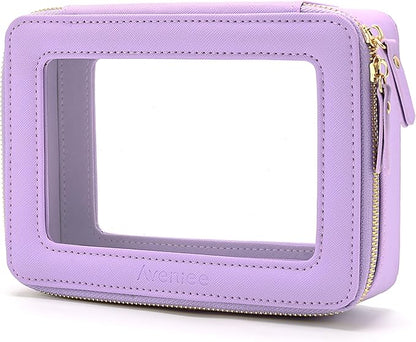 Aveniee Clear Makeup Bag Organizer, Travel Toiletry Bag Cosmetic Case for Women, Portable Make Up Skincare Pouch Car Organizer Bag with Zippers for Essentials,Lilac