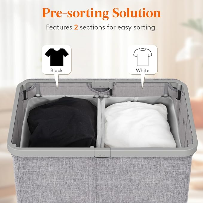 Lifewit 145L Laundry Basket with Lid, Large Laundry Hamper with Plastic Handles and Removable Bag, Foldable Tall Dirty Clothes Hampers for Laundry for Laundry Room, Bedroom, Bathroom, Dorm, Light Gray