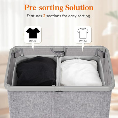 Lifewit 145L Laundry Basket with Lid, Large Laundry Hamper with Plastic Handles and Removable Bag, Foldable Tall Dirty Clothes Hampers for Laundry for Laundry Room, Bedroom, Bathroom, Dorm, Light Gray