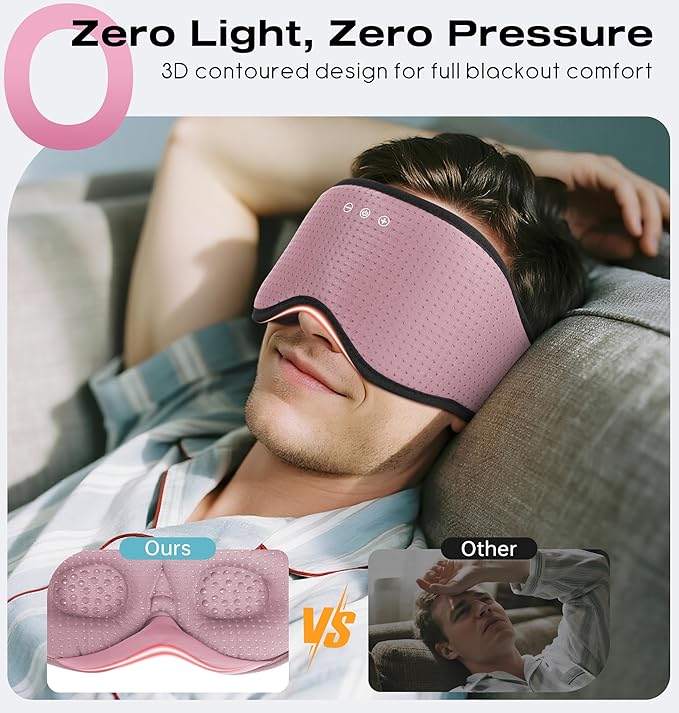 MUSICOZY Sleep Headphones with Bluetooth 5.4 Sleep Mask, Removable 3D Eye Cups for Zero Pressure Comfort, Wireless Bluetooth Eye Mask for Sleeping with Timer