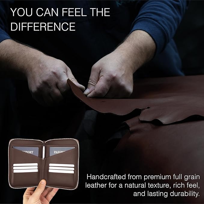 Full Grain Leather Passport Holder for 2 Passports - Dual Passport Holder and Travel Documents Organizer - RFID Travel Wallet for Couples - Dark Brown