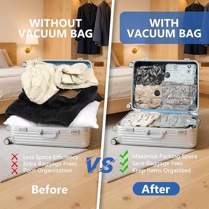 NESCCI Travel Vacuum Bags for Clothing with Rechargeable Wireless Air Pump,18 Pack Compression Seal Packing Bags for Luggage Suitcase,Carry-on Size Space Saver Vacuum Storage Bags