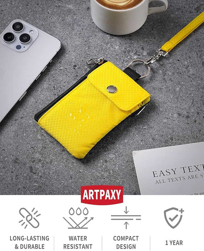 Minimalist Wallet For Mens Womens, Keychain RFID Blocking Zipper Small Wallet with ID Window 2 Lanyards,Water Resistant Travel Cash Card Coin Case Boys Girls