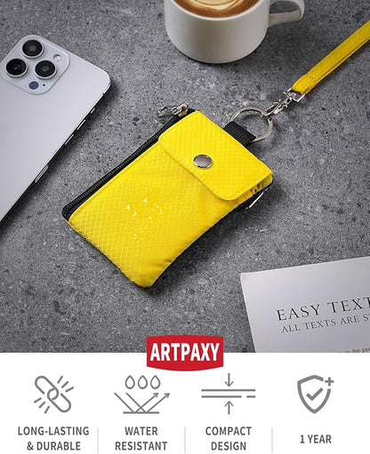 Minimalist Wallet For Mens Womens, Keychain RFID Blocking Zipper Small Wallet with ID Window 2 Lanyards,Water Resistant Travel Cash Card Coin Case Boys Girls