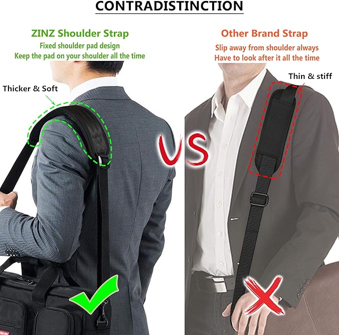 Shoulder Strap, ZINZ 57" Padded Adjustable Shoulder Bag Straps Replacement for Bags with D-Ring (B02K01)