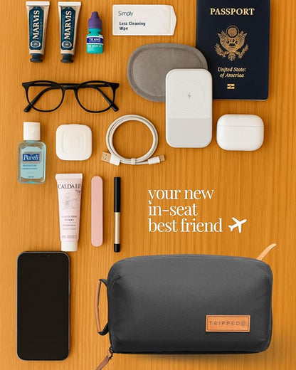 Tech Bag Organizer - Small Electronics Organizer Pouch for Travel - Premium Travel Case with Leather Accents - Mesh Pocket for Cables, Cords and Chargers (Red)