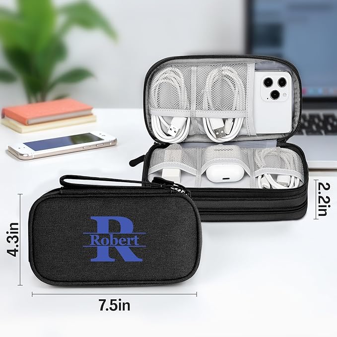 Personalized Electronics Organizer Travel Case – Custom Name Compact Cable Storage Bag for Chargers, Cords, USB Flash Drives – Waterproof Tech Pouch for Travel, Business and Daily Organization-Black