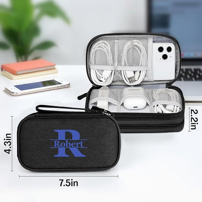 Personalized Electronics Organizer Travel Case – Custom Name Compact Cable Storage Bag for Chargers, Cords, USB Flash Drives – Waterproof Tech Pouch for Travel, Business and Daily Organization-Black