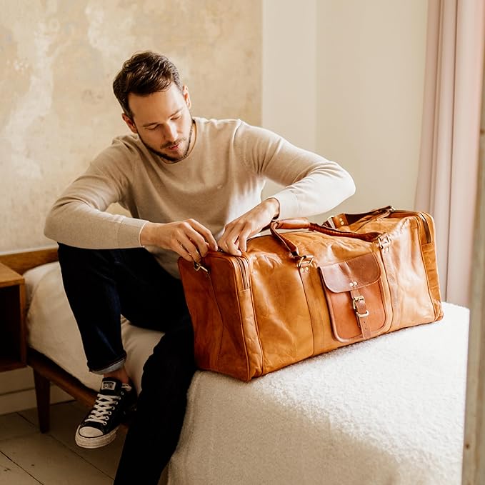 Berliner Bags Vintage Genuine Leather Duffle Bag New York XXL for Travel or the Gym, Weekender, Travel Bag, Overnight Bag for Men and Women - Brown