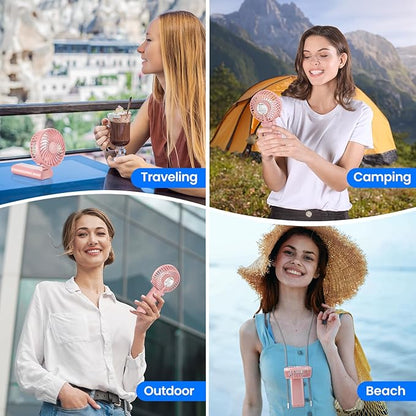 HandFan Upgraded Handheld Fan, 5 Speeds Strong Airflow Hand Fan [Max 27 Working Hours], 180° Foldable Compact Design Personal Fan Handheld with Portable Power for Travel/Disney/Concerts/Women (Pink)