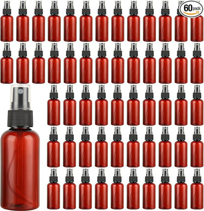 2oz Small Spray Bottle, 60 Pcs Plastic Spray Bottles Fine Mist Mini Spray Bottles Refillable Liquid Containers with Labels and 5 Funnel for Plants Cleaning Solutions, Essential Oils, Colognes, Travel