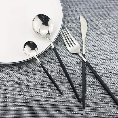 JASHII Black Silver Silverware Set, 20-Piece Stainless Steel Satin Finish Flatware, Kitchen Utensils, Mirror Polished Tableware Cutlery for Home and Restaurant, Dishwasher Safe