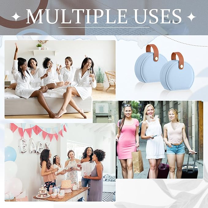 Weysat 12 Pack Travel Jewelry Case Mini Leather Bridesmaid Jewelry Gift Box Bulk Small Earring Storage Organizer (Blue)