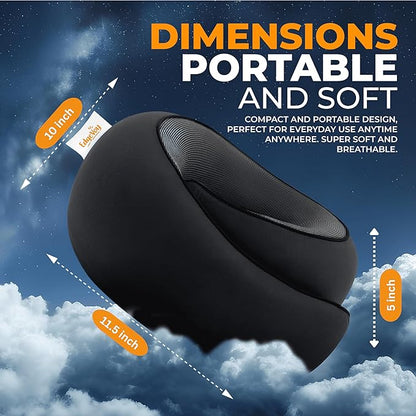 EdgeVoy™ Travel Neck Pillow, Memory Foam Travel Pillow for Airplanes, 360º Ergonomic Design, Asymmetrical Sides, Washable Modal Cover, Ideal for Travel, Car Rides, & Home Use (Black)