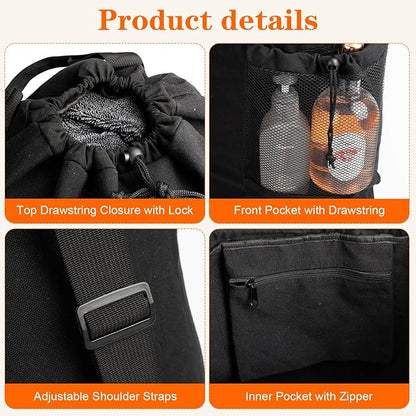 Canvas backpack laundry bag, laundry backpack with shoulder straps and mesh pockets, durable laundry basket bag with drawstring closure, suitable for college, laundromats, and apartments.