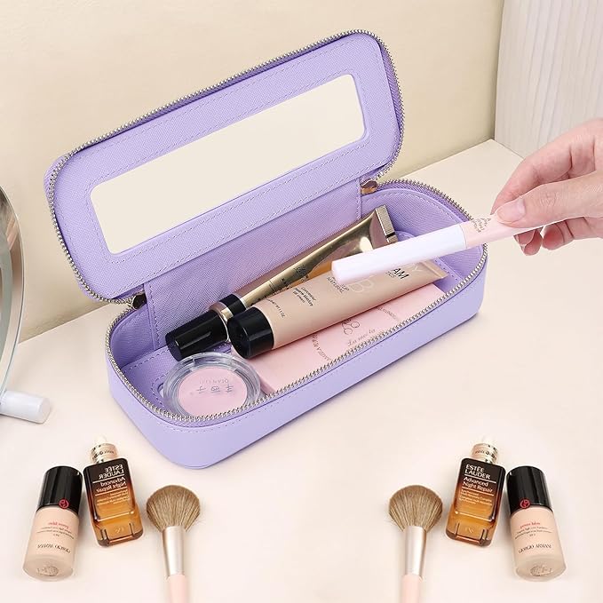 Pinkmik Makeup Brush Case Clear Travel Cosmetic & Toiletry Bag Small Makeup Bag with Zipper Purse Organizer Car Essential Bag for Women (X/Purple, SLIM)