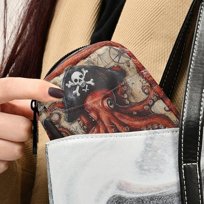 Octopus Pirate and Compass Travel Pill Organizer Case Box Container Weekly Portable Vitamin Medicine Holder Storage Bag with Zipper Removable