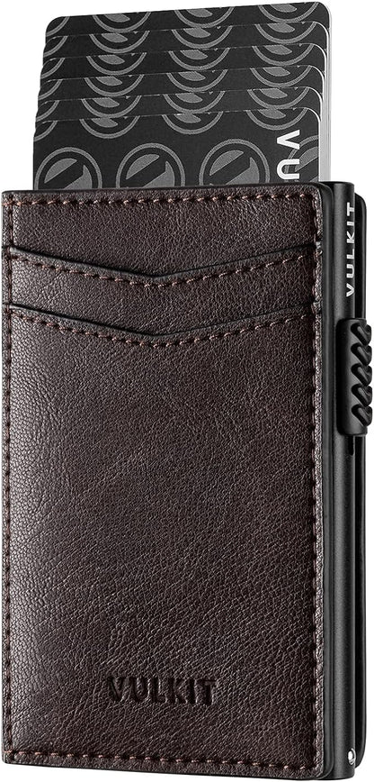 VULKIT Men's Slim Wallet Pop Up Card Holder RFID Blocking Metal Wallet Minimalist Design Holds Up to 11 Cards