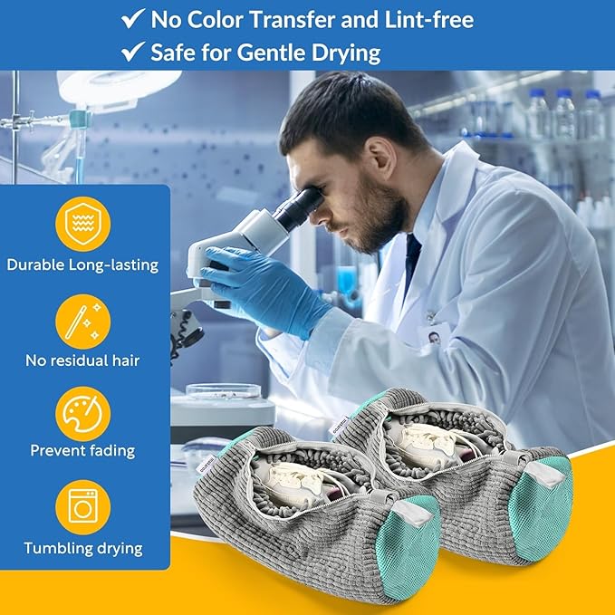 Shoe Bag for Washing Machine, Sneaker Cleaning Bag 2 PCS Set Grey, Fluffy Fiber Inside, Large Size Shoe Washing Machine Bag, 360 Laundry Bag for Tennis Gym Running Trainers Hiking