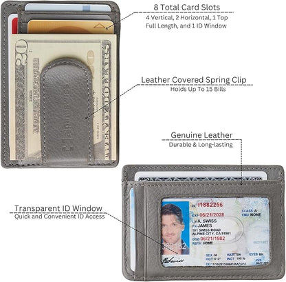 Alpine Swiss RFID Dermot Money Clip Front Pocket Wallet For Men Leather Comes in a Gift Box Gray