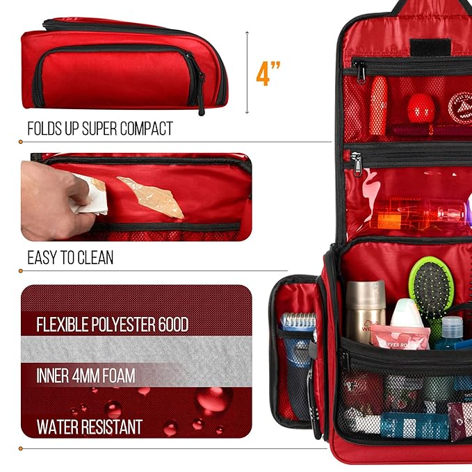 Travel Toiletry Bag for Men and Women - Large Hanging Toiletry Organizer - Waterproof Hygiene Bag with Metal XXL Swivel Hook, with Sturdy Zippers and 19 Compartments for Toiletries, Makeup, Cosmetics