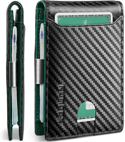 RUNBOX Slim Wallets for Men - Leather Money Clip Mens Wallet - RFID Blocking Front Pocket Bifold Wallet - Thin Credit Card Holder with Gift Box