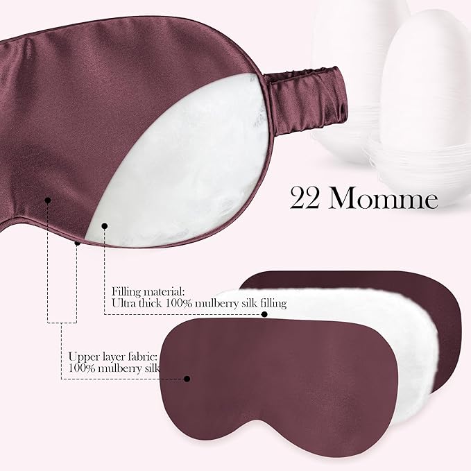 SilkDream 100% Mulberry Silk Sleep Mask Eye Mask for Sleeping 22 Momme Nature 6A Real Silk Gifts for Women&Men CoffeePurple