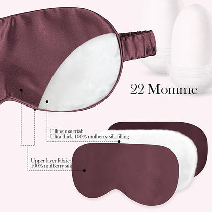 SilkDream 100% Mulberry Silk Sleep Mask Eye Mask for Sleeping 22 Momme Nature 6A Real Silk Gifts for Women&Men CoffeePurple