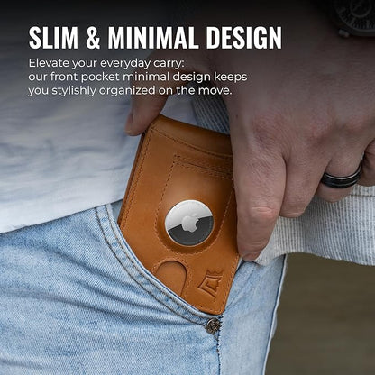 Kings Loot Trackable Airtag Wallet for Men | RFID Blocking Leather Design with Airtag Holder, Money Clip & Pull Tab | Minimalist Air Tag Wallets