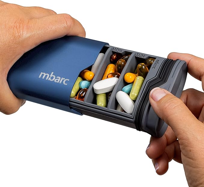 mbarc XL 7 Day Weekly Pill Organizer – Extra Large Capacity Pill Box - Premium Pillcase (XL, Matte Blue)
