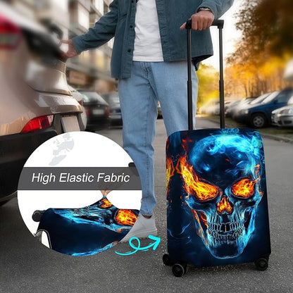 Luggage Cover Protector for 26-28 Inch Suitcases, TSA Approved Elastic Travel Suitcase Covers, Anti-Scratch Washable Luggage Sleeve for Carry On & Checked Bags, Flame Skull