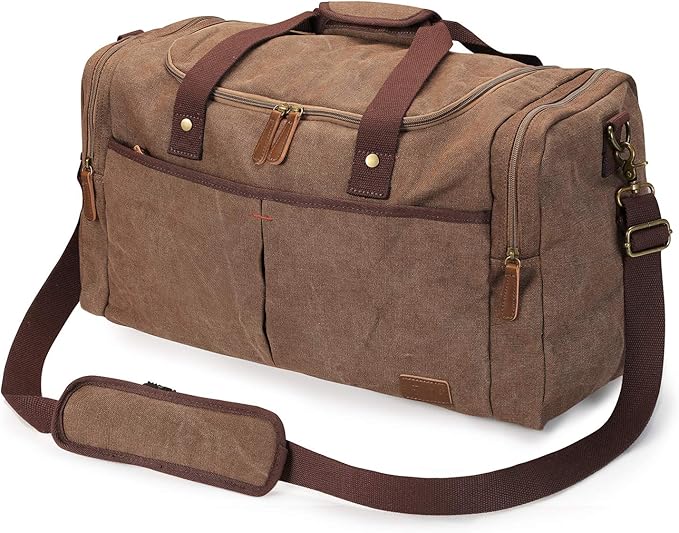 S-ZONE Canvas Duffel Bag for Travel 45L Weekender Overnight Travel Bags with Shoes Compartment for Men