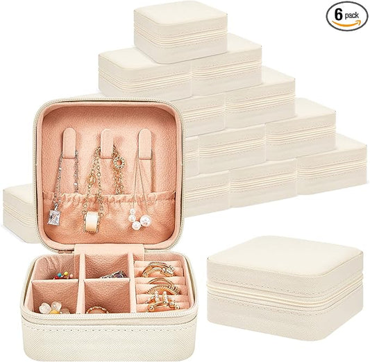 Taiyin 6 Pcs Travel Jewelry Case Box Bridesmaid Gifts Bulk Travel Jewelry Cases Boxes Small Jewels Organizers Mini Accessories Ornaments Storage for Women Girls Wedding Gifts (White)