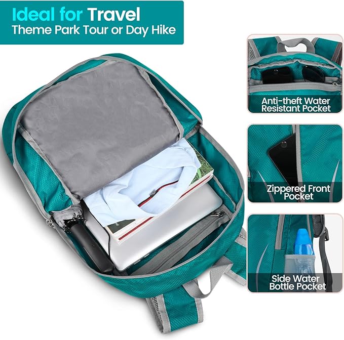 ZOMAKE Ultra Lightweight Packable Backpack 25L, Foldable Hiking Backpacks Water Resistant Small Folding Daypack for Travel(Lake Green)