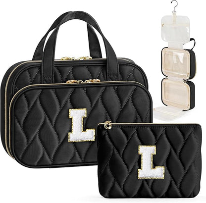 YOOLIFE Hanging Toiletry Bag for Women - Travel Toiletry Bag Makeup Bag, Portable Toiletries Cosmetic Bag, Airplane Travel Essentials Black - L