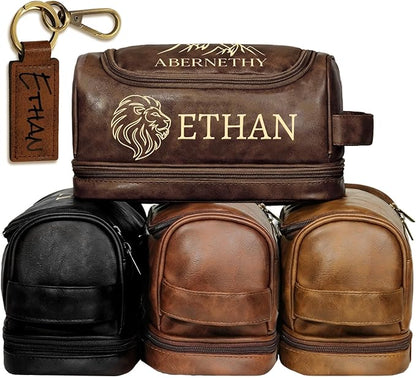 Personalized Gifts for Men, Mens Personalize Toiletry Bag, Custom Leather Toiletries Travel Bag, Customize Shaving Kit, Men's Gift Ideas for Christmas, Anniversary, Birthday, Dad, Grandpa, Lover