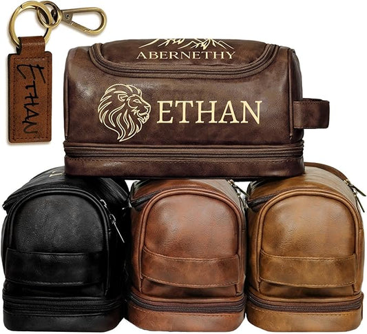 Personalized Gifts for Men, Mens Personalize Toiletry Bag, Custom Leather Toiletries Travel Bag, Customize Shaving Kit, Men's Gift Ideas for Christmas, Anniversary, Birthday, Dad, Grandpa, Lover