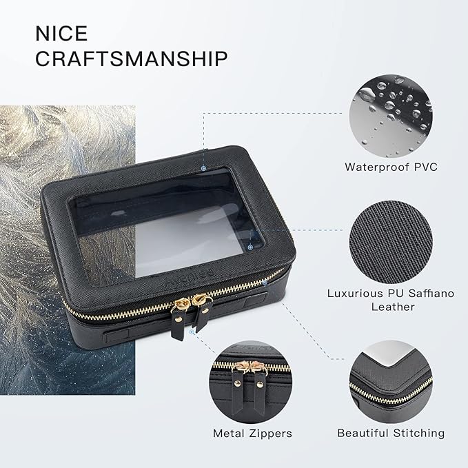 Aveniee Clear Makeup Bag Organizer,Large Travel Toiletry Bag for Women, Waterproof Cosmetic Pouch with Zippers,Car Organizers and Storage Case for Accessories,Black