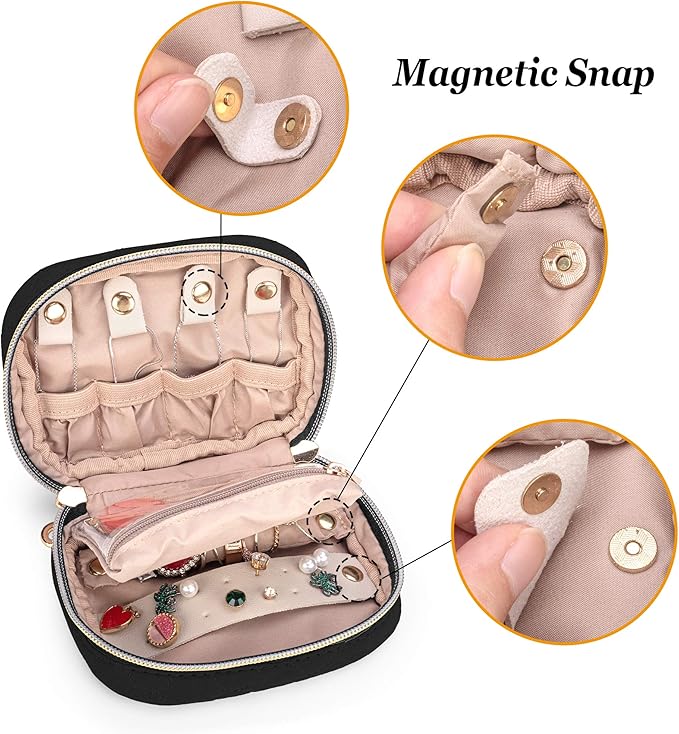 Teamoy Mini Jewelry Travel Case, Storage Organizer Bag for Earrings, Necklace, Rings, Black