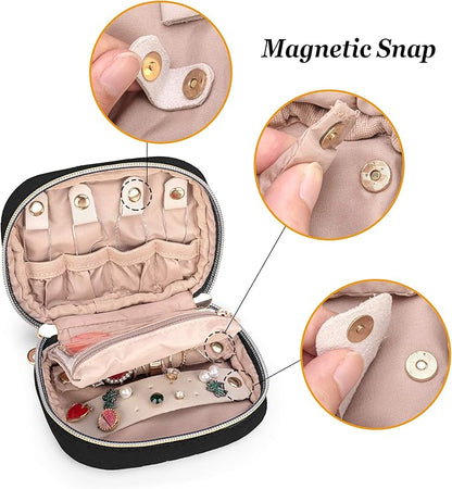 Teamoy Mini Jewelry Travel Case, Storage Organizer Bag for Earrings, Necklace, Rings, Black