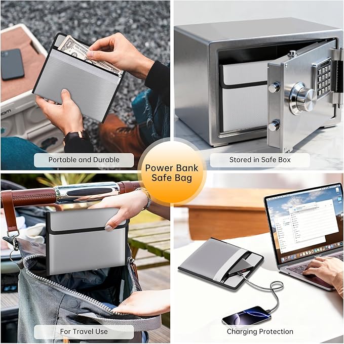 DocSafe Fireproof Document Bag (5200℉) with Fireproof Organizer Travel Case,Heat Insulated Fire＆Water Resistant 8 Layers Safe Money Bag Storage for Important Documents,Cash,Power Bank,Valuables,Gray