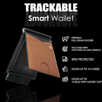 Jenoss Smart Tracking Wallet For Men: Smart Tracker Works with Apple Find My Full Grain Leather, Slide Pop Up Card, Minimalist Compact 12 Cards Slot Organizers ID Money Clip