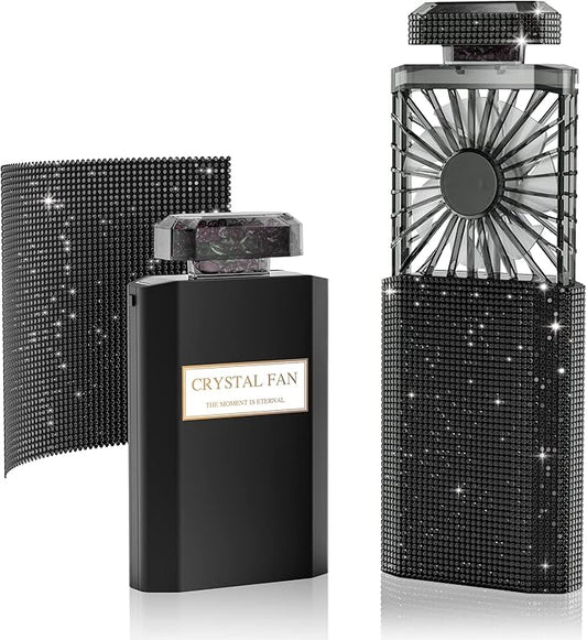 LIGHTDESIRE DIY Bling Crystal Rhinestones Handheld Fan, Mini Personal Fan, Cooling Small Fan Rechargeable 3 Speeds Mode with Crystal Rhinestones Sticker Sheet(Black Fan with DIY Diamon)